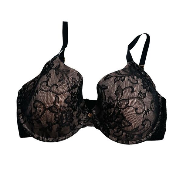 Natori Calais Contour Underwire Floral Bra black lace overlay size 32DD - Picture 2 of 6